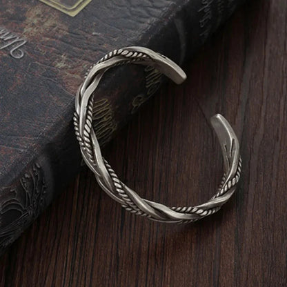 Men's Silver-Tone Braided Cuff Bracelet with Open Adjustable Cuff and Oxidised Finish - image 6
