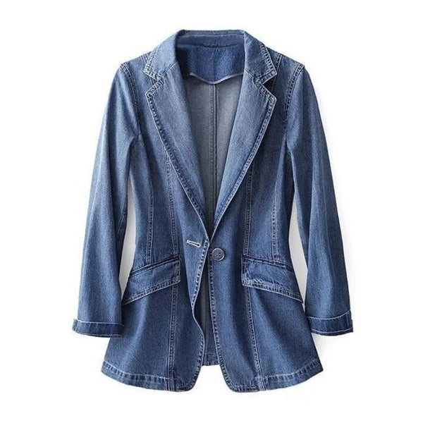 Women's Denim Look Blazer in Blue - image 1