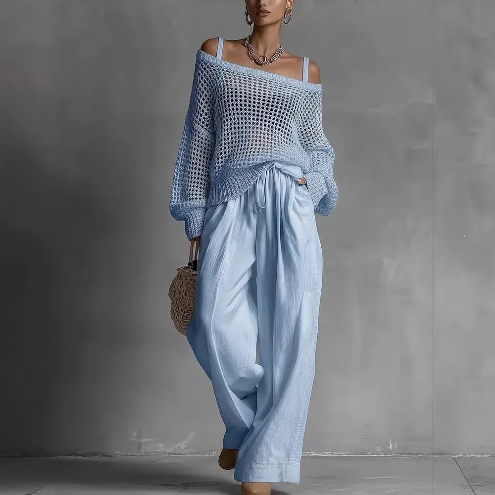 Women's Off-Shoulder Top and Wide-Leg Trouser Set - image 2