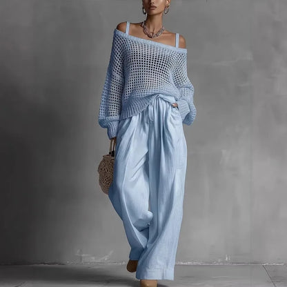Women's Off-Shoulder Top and Wide-Leg Trouser Set - image 2