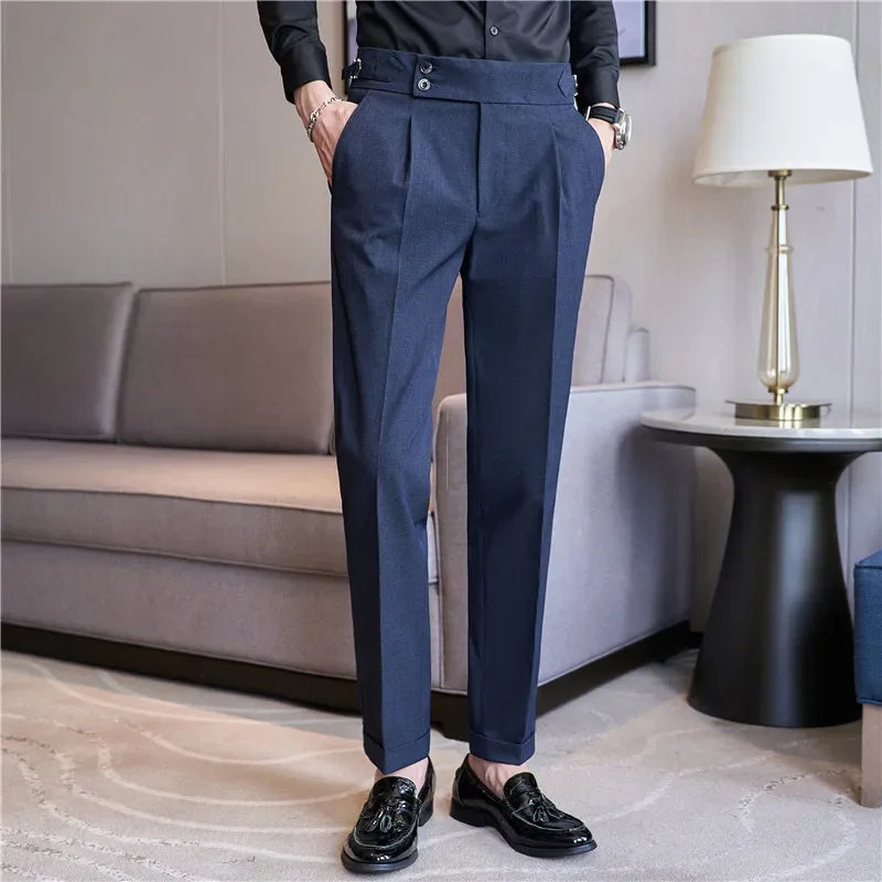 Men's Double Pleat High Waist Trousers with Side Adjusters and Tapered Leg - image 7