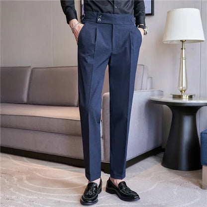 Men's Double Pleat High Waist Trousers with Side Adjusters and Tapered Leg - image 7