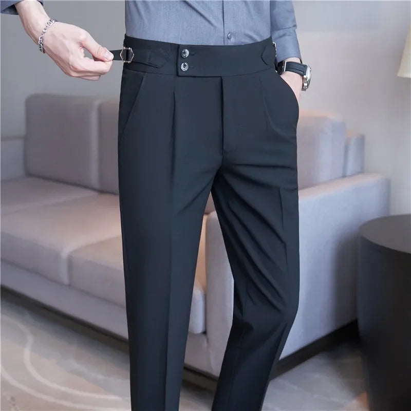 Men's Double Pleat High Waist Trousers with Side Adjusters and Tapered Leg - image 11