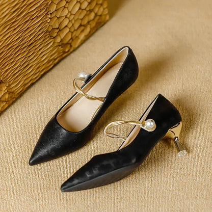 Camila | Pointed Pearl-Strap Heels