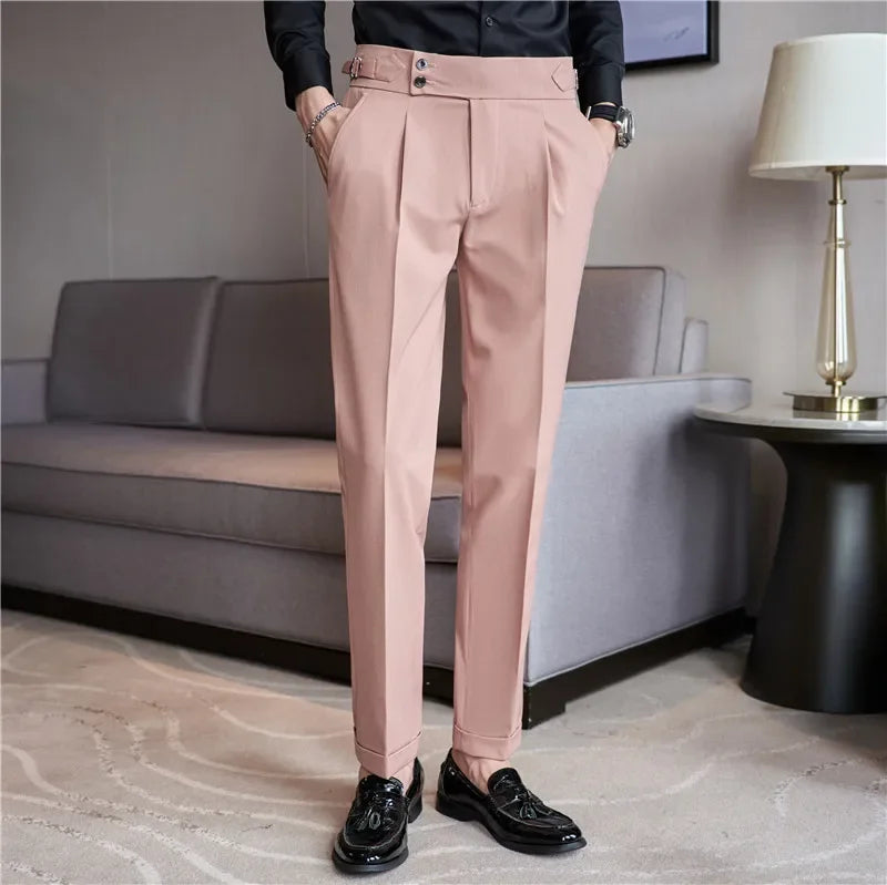 Men's Double Pleat High Waist Trousers with Side Adjusters and Tapered Leg - image 10