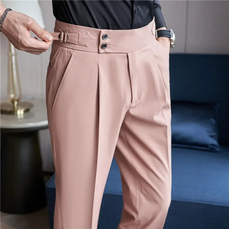 Men's Double Pleat High Waist Trousers with Side Adjusters and Tapered Leg - image 9