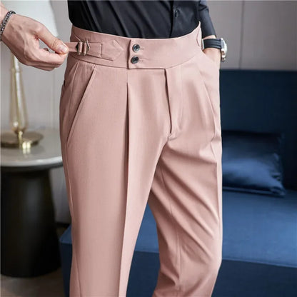 Men's Double Pleat High Waist Trousers with Side Adjusters and Tapered Leg - image 9