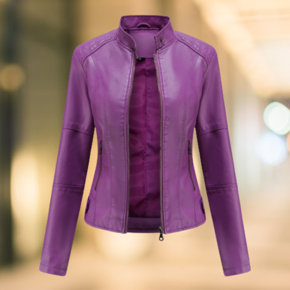 Women's Leather Look Jacket with Stand Collar - image 5