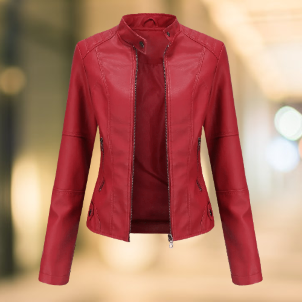 Women's Leather Look Jacket with Stand Collar - image 2