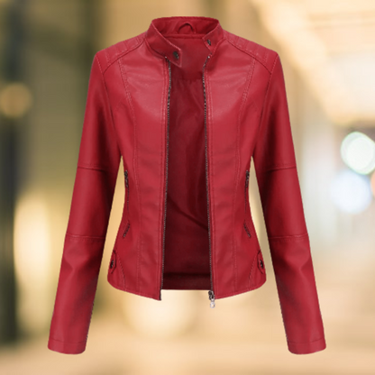 Women's Leather Look Jacket with Stand Collar - image 2