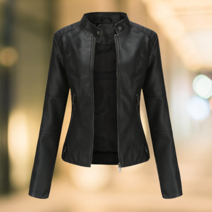 Women's Leather Look Jacket with Stand Collar - image 3