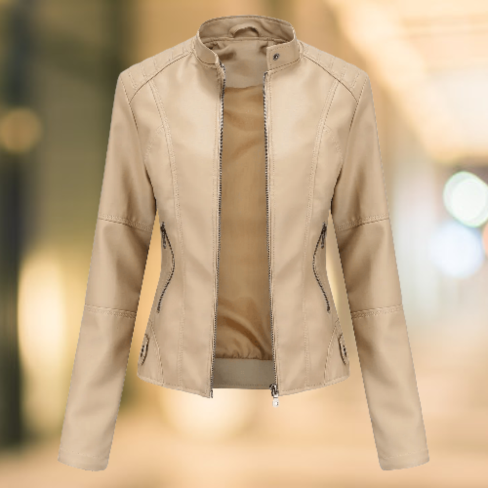 Women's Leather Look Jacket with Stand Collar - image 4