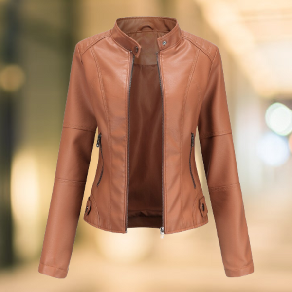Women's Leather Look Jacket with Stand Collar - image 1