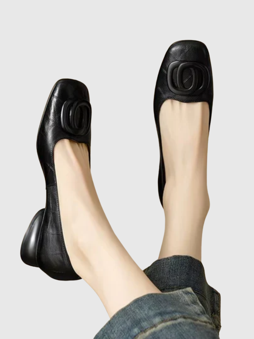 OPIUM | Leather Ballerinas with Square Toe
