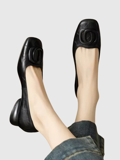 OPIUM | Leather Ballerinas with Square Toe