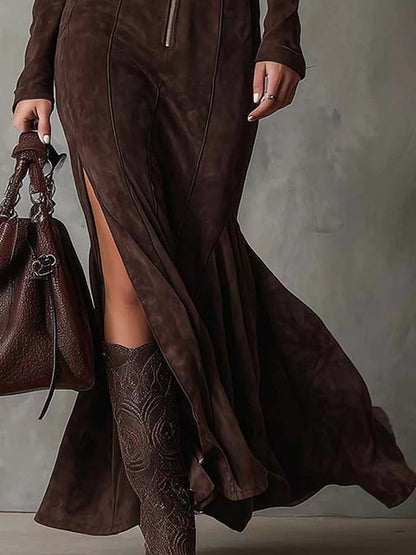 Marceline | Brown Long Dress with Belt