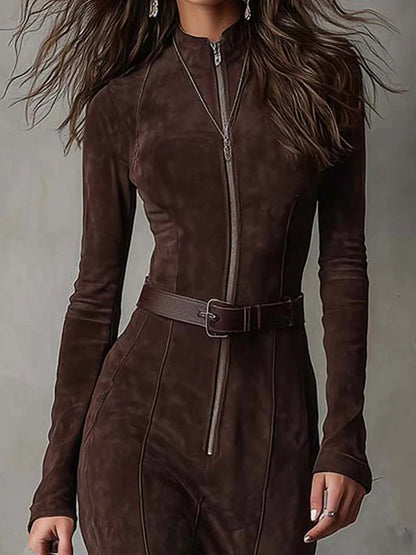 Marceline | Brown Long Dress with Belt