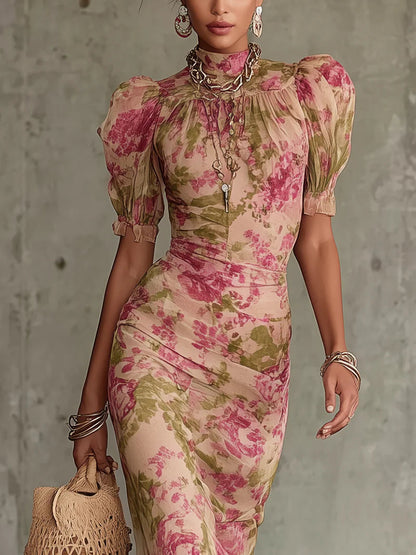 Estella | Romantic Floral Puff Sleeve Maxi Dress