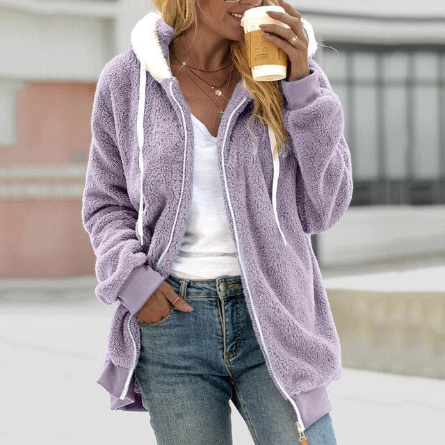 Women's Hooded Fleece-Look Coat - image 3