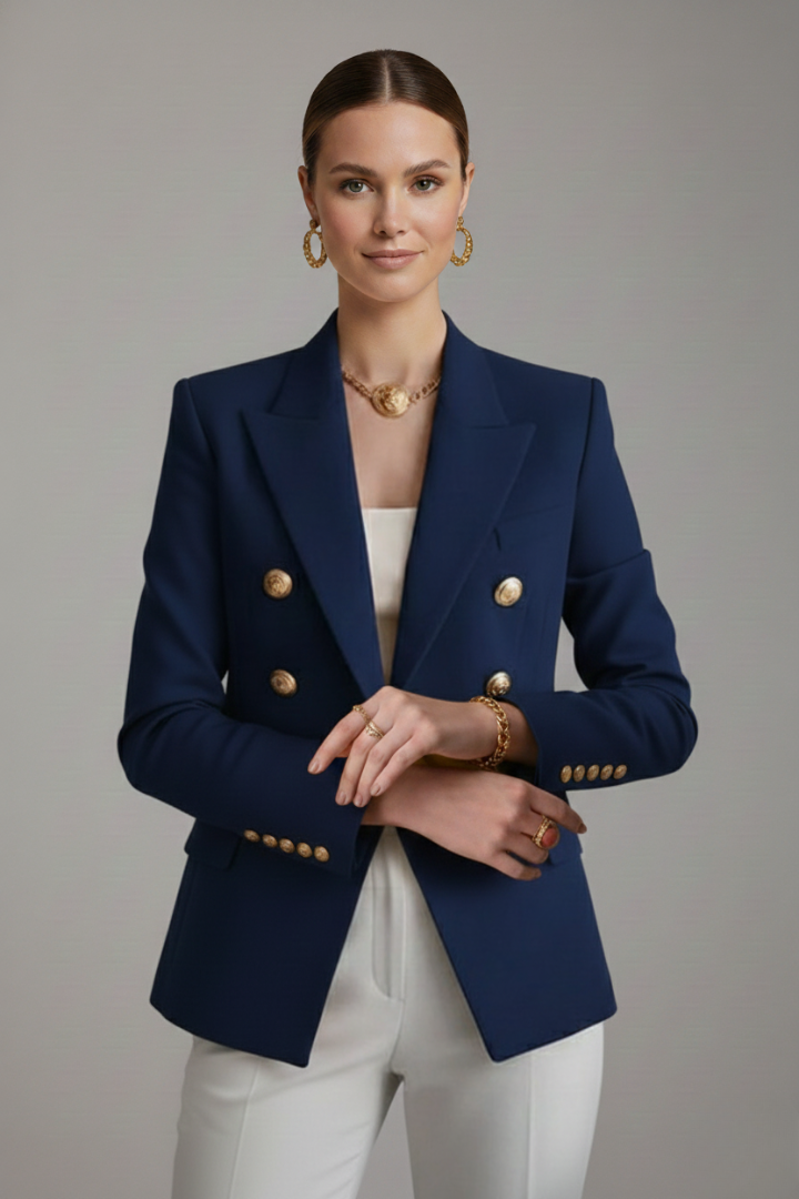 Women's Double-Breasted Blazer with Gold-Tone Buttons - image 9