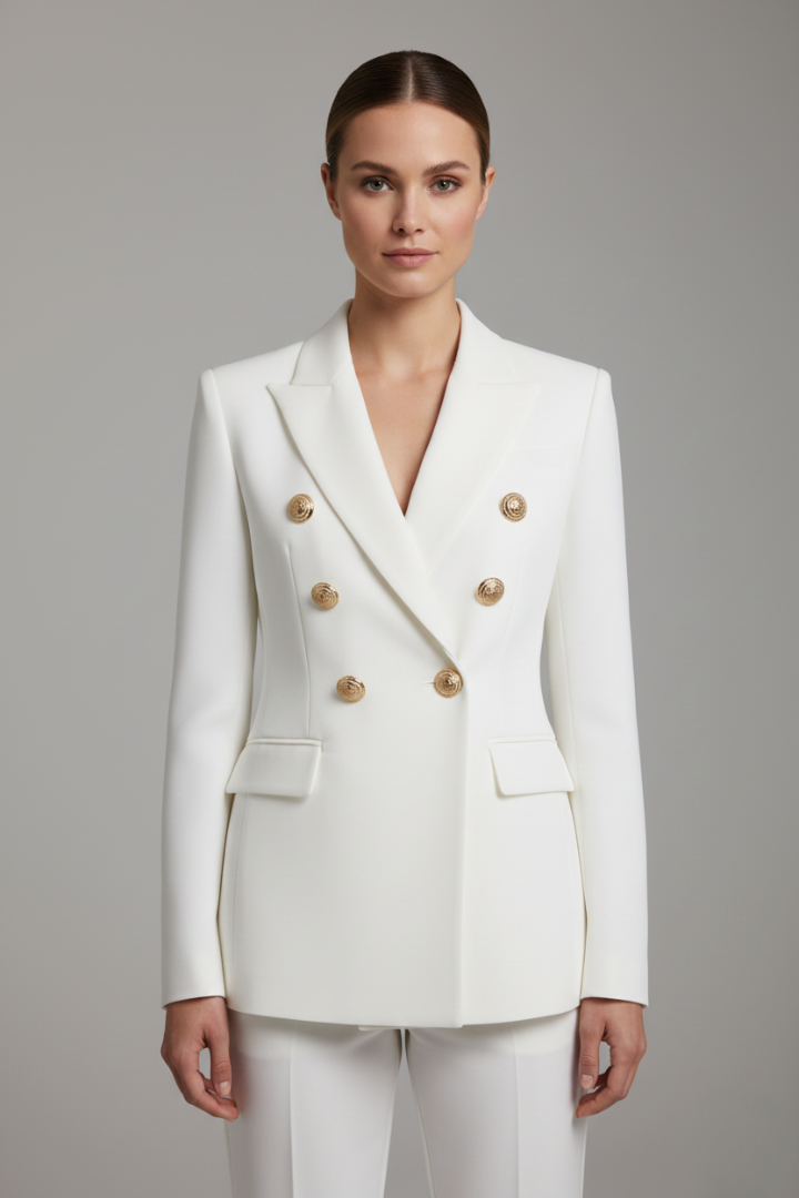 Women's Double-Breasted Blazer with Gold-Tone Buttons - image 6
