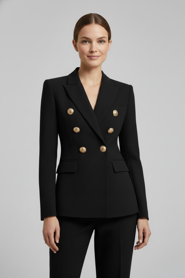 Women's Double-Breasted Blazer with Gold-Tone Buttons - image 2
