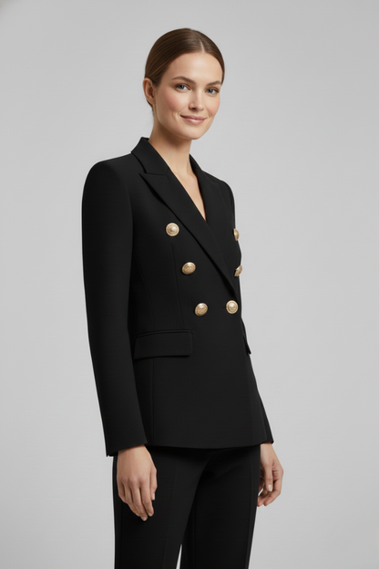 Women's Double-Breasted Blazer with Gold-Tone Buttons - image 3
