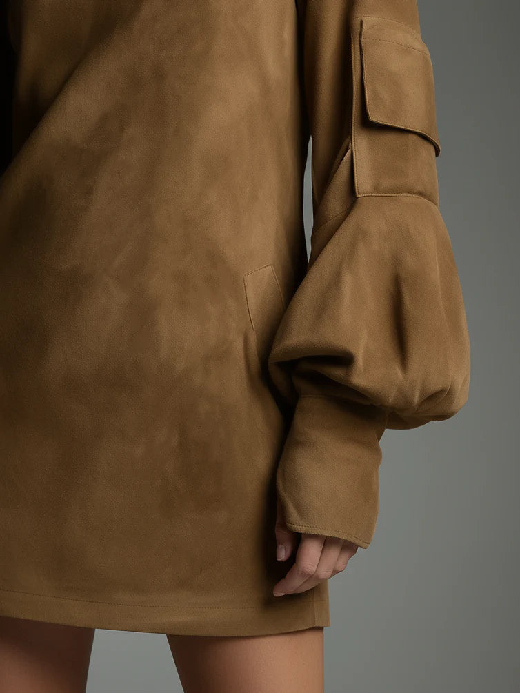 Bibiane | Oversized Mini Dress in Suede-Like Fabric with High Collar