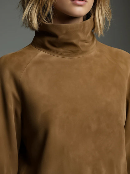 Bibiane | Oversized Mini Dress in Suede-Like Fabric with High Collar
