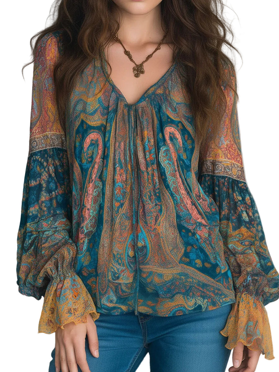 SOLEIL™ - Paisley Bishop-Sleeve Blouse