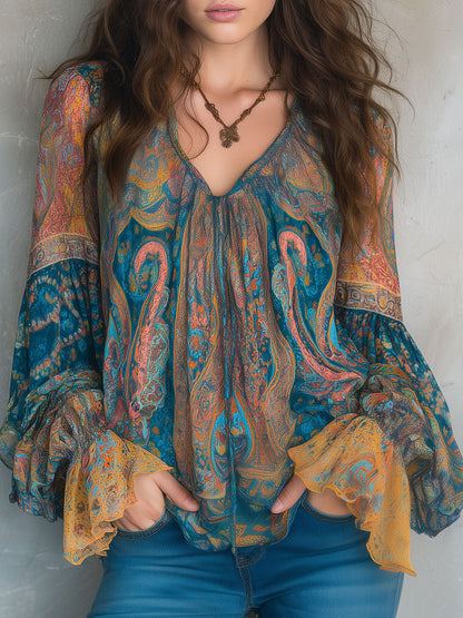 SOLEIL™ - Paisley Bishop-Sleeve Blouse