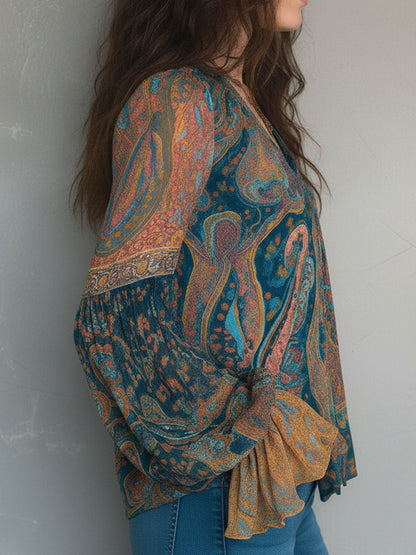 SOLEIL™ - Paisley Bishop-Sleeve Blouse
