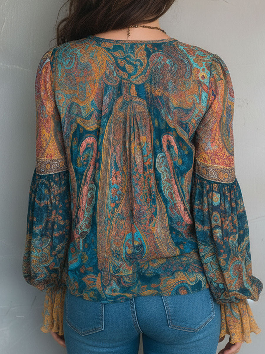 SOLEIL™ - Paisley Bishop-Sleeve Blouse