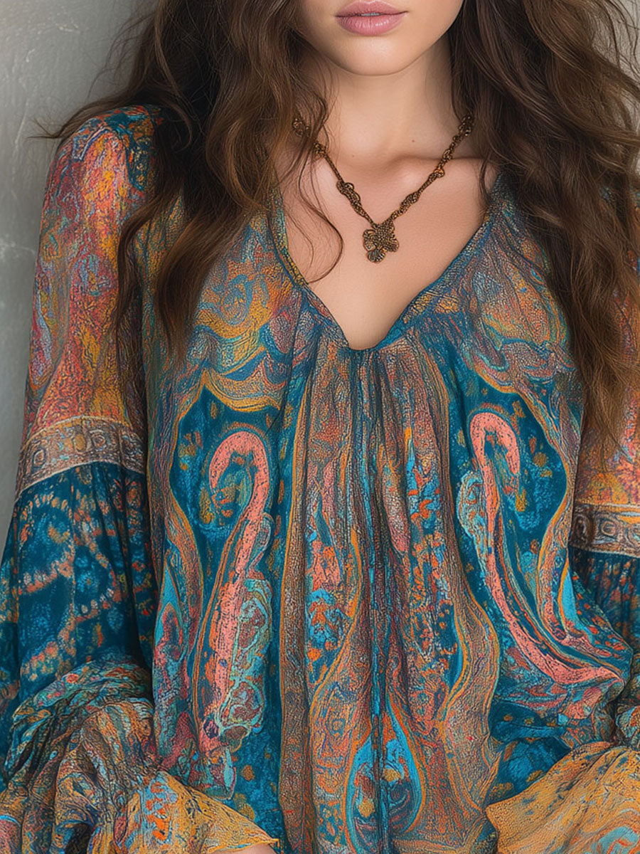 SOLEIL™ - Paisley Bishop-Sleeve Blouse