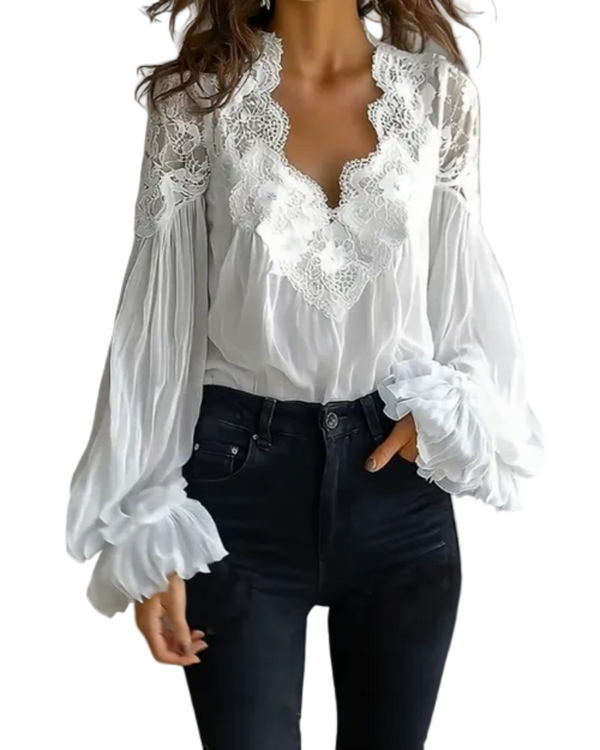 CELESTE™ - Lace Lantern-Sleeve Blouse