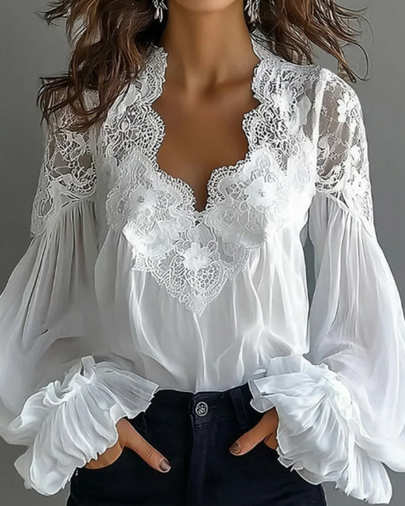 CELESTE™ - Lace Lantern-Sleeve Blouse