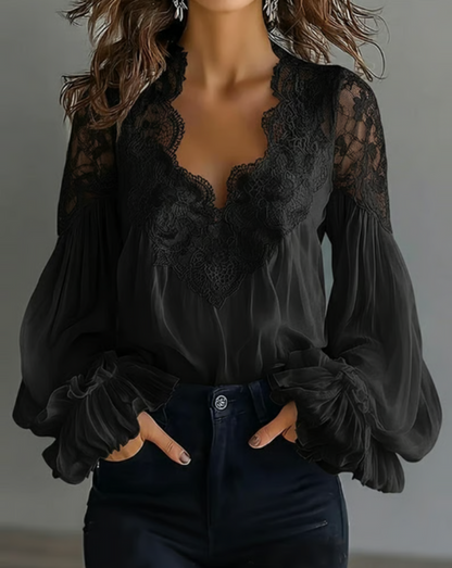 CELESTE™ - Lace Lantern-Sleeve Blouse