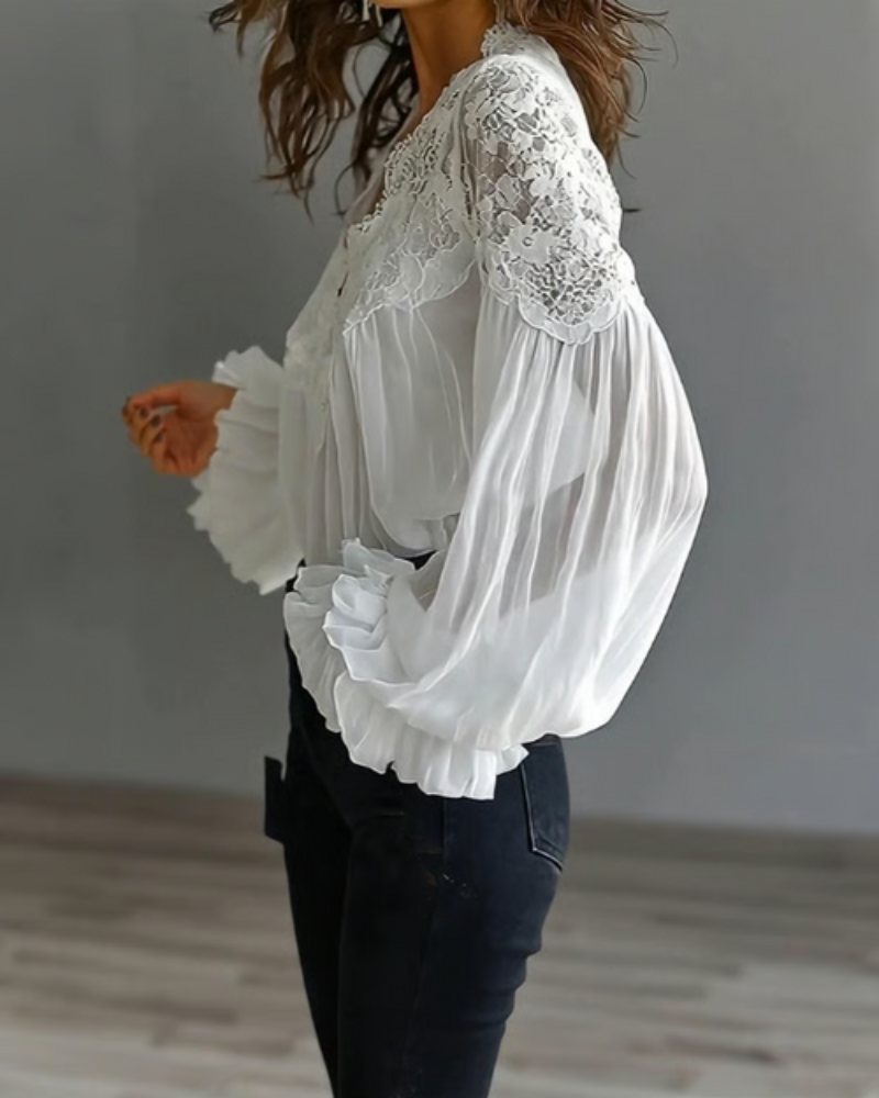 CELESTE™ - Lace Lantern-Sleeve Blouse