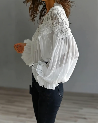 CELESTE™ - Lace Lantern-Sleeve Blouse