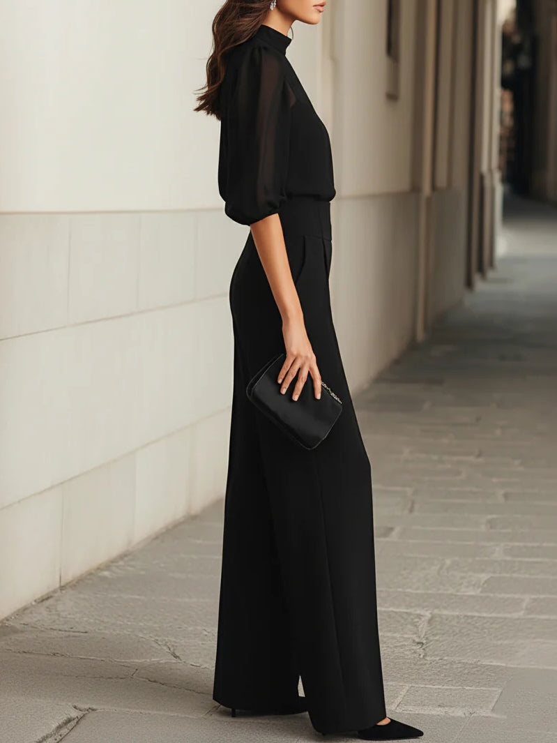 Women's Black Three-Piece Set with Sheer Chiffon Look Top - image 3