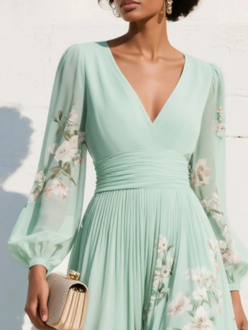 Women's V-Neck Floral Midi Dress - image 4