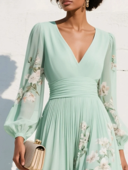 Women's V-Neck Floral Midi Dress - image 4