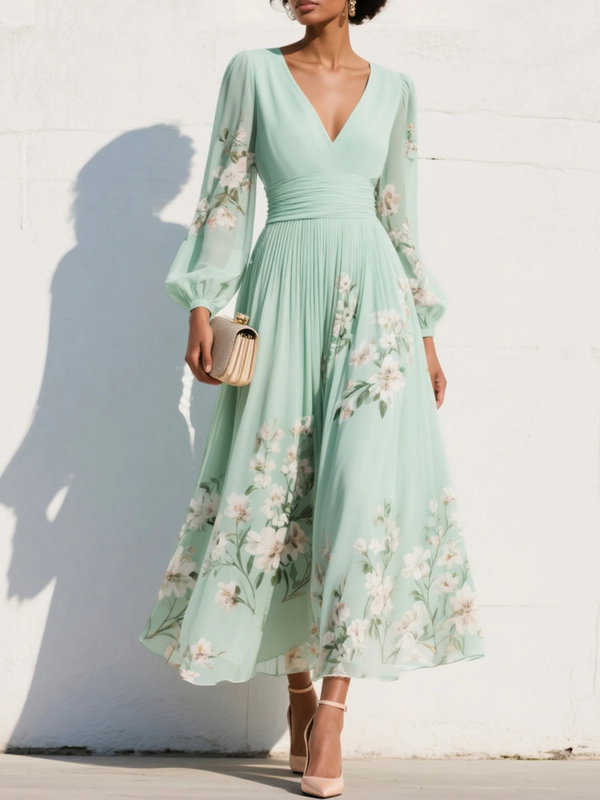 Women's V-Neck Floral Midi Dress - image 1