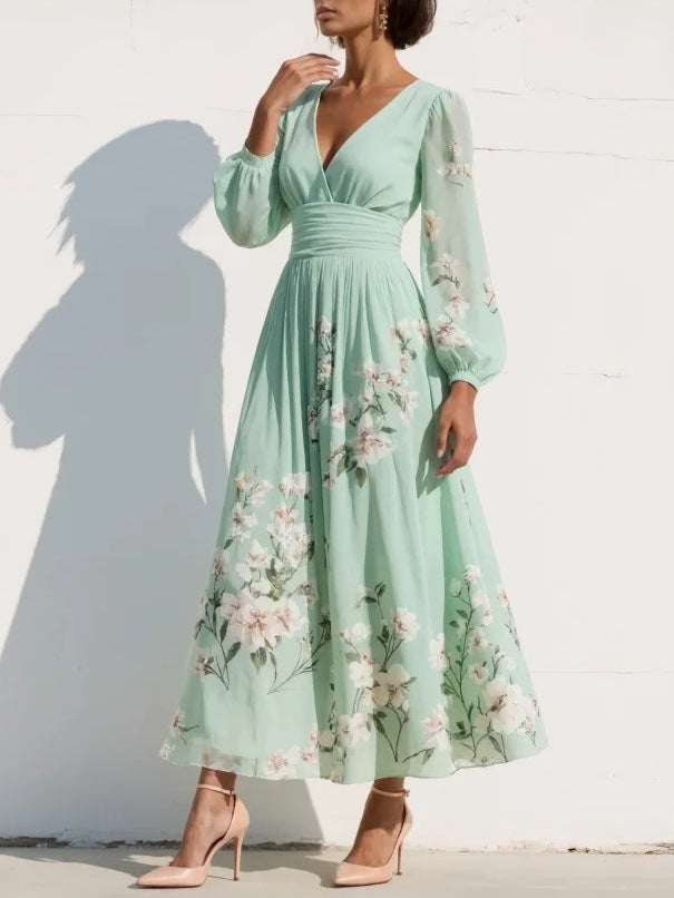 Women's V-Neck Floral Midi Dress - image 2