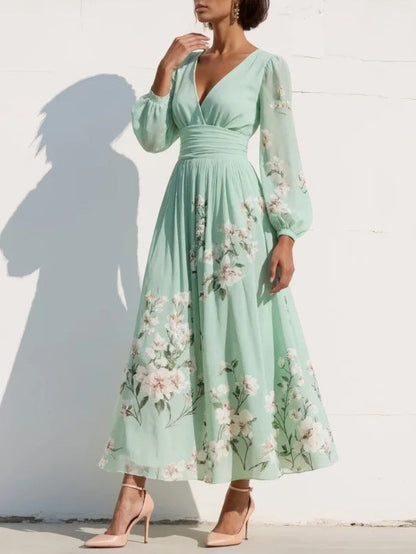 Women's V-Neck Floral Midi Dress - image 2