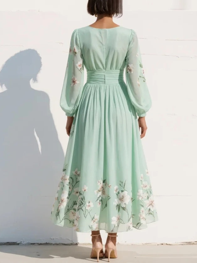 Women's V-Neck Floral Midi Dress - image 3