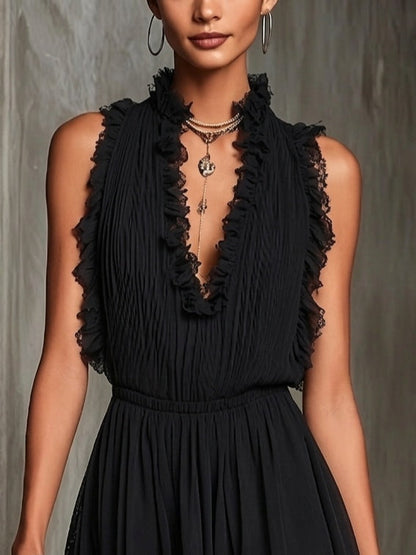 Mélaine | Black Mini Ruffled Jumpsuit