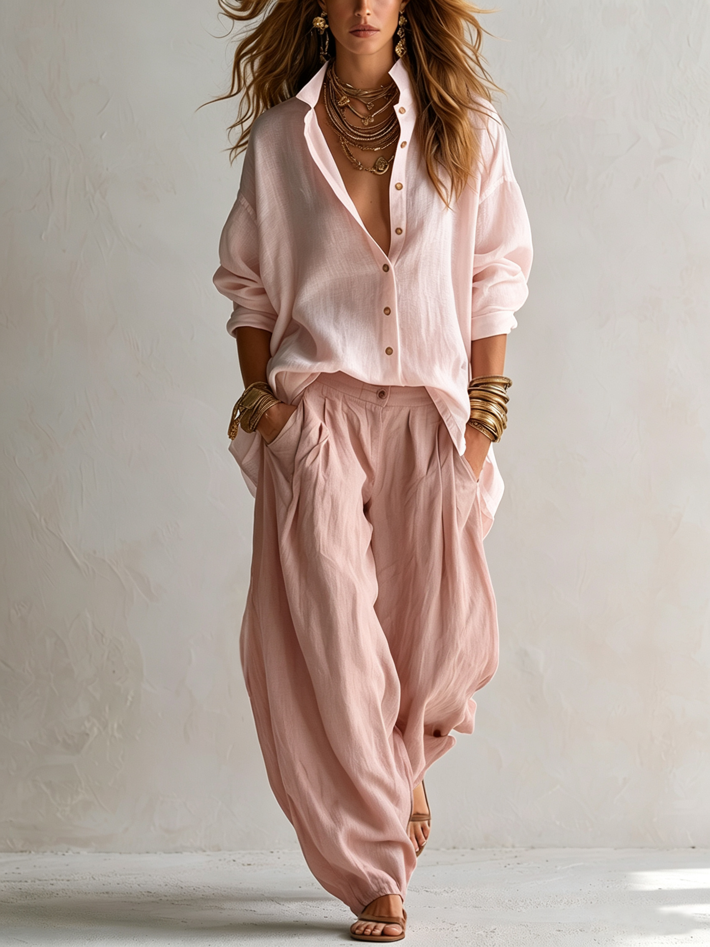 Capucine | White Loose Shirt and Olive Green Lantern Trousers