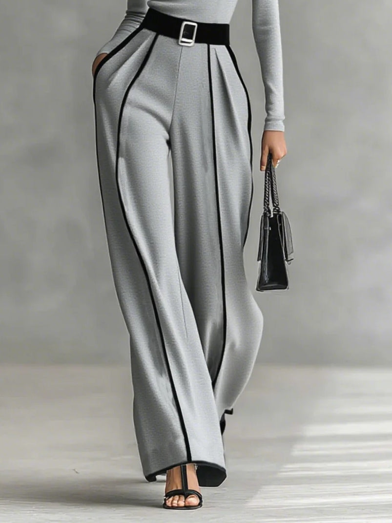 Adèle | High Neck Set with White Trim and Wide Trousers