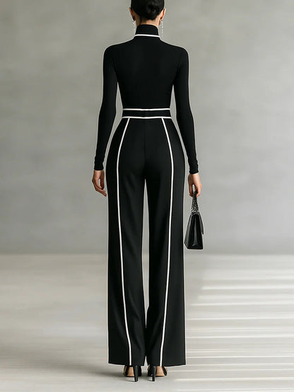 Adèle | High Neck Set with White Trim and Wide Trousers
